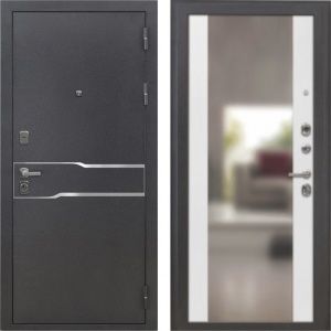 Дверь стальная DM Стиль с зеркалом серебро/матовый белый